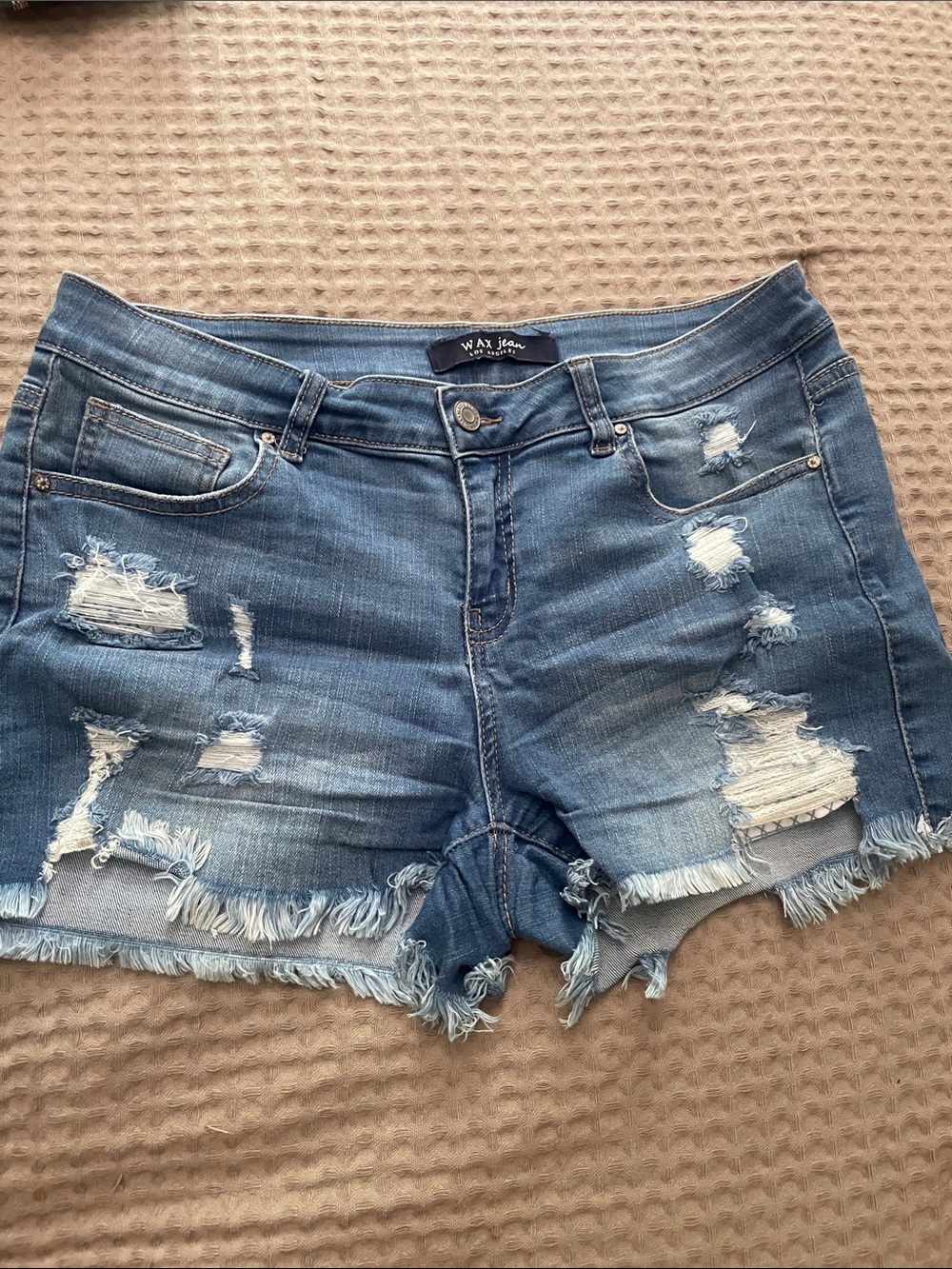 Wax Jean Light Blue Distressed Denim Cutoff Shorts